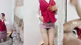 当过空姐一字马舞蹈生，抖音微博小网红【酷酷的露】生活所迫下海拍举牌定制，秀才艺一字马露点自慰 (3)